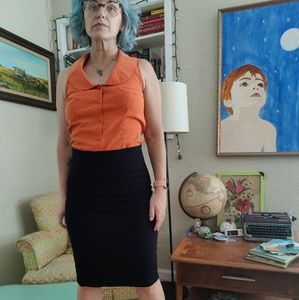 Sleeveless Orange with Cream Polka Dot Button-up Top | Ann Taylor